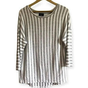 W5 White and Gray Striped Tunic Top
